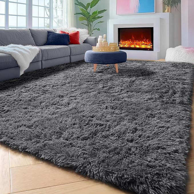 ONASAR Grey Area Rugs for Living Room, 5x8 Gray Fluffy Shag Bedroom Rug - Image 9