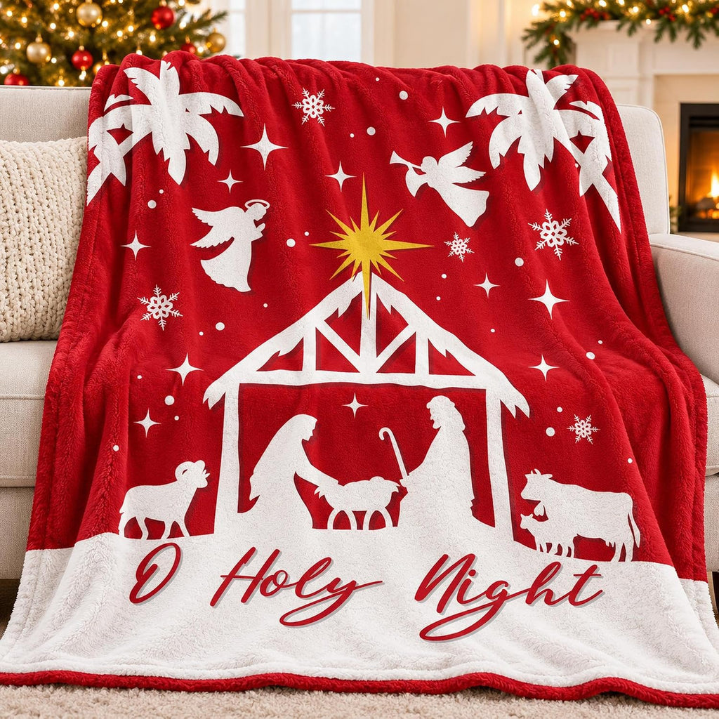 Christmas Tree Reindeer Red Flannel Throw Blanket