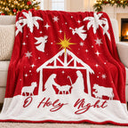 Christmas Tree Reindeer Red Flannel Throw Blanket