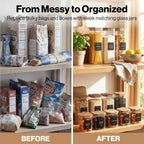 Glass Pantry Storage Jars Containers with Acacia Lids and Labels - Set of 5