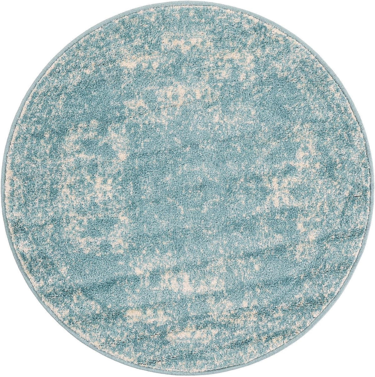 Unique Loom Bromley Collection Area Rug - Wells (3' 1" Round Aqua/Ivory)