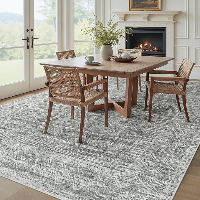 Living Room Rugs 8x10: Washable Moroccan Geometric Boho Rug Farmhouse Non Slip - Image 3