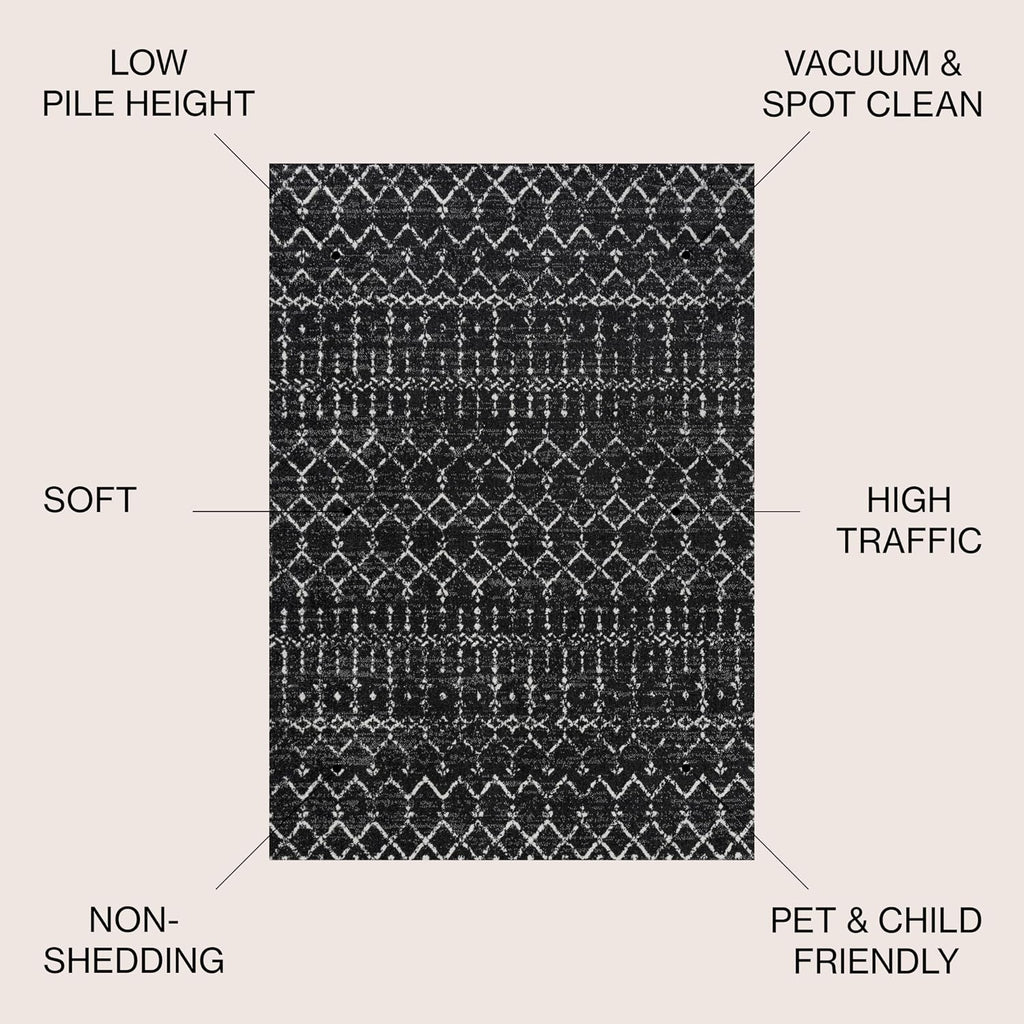 JONATHAN Y Boho Vintage Diamond Black/Ivory Round Area Rug 9 ft, Moroccan Hype for Living Room, Bedroom, Kitchen, Office, Easy-Cleaning, High Traffic, Pet-Friendly, Non-Shedding (MOH101D-9R)