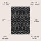 JONATHAN Y Boho Vintage Diamond Black/Ivory Round Area Rug 9 ft, Moroccan Hype for Living Room, Bedroom, Kitchen, Office, Easy-Cleaning, High Traffic, Pet-Friendly, Non-Shedding (MOH101D-9R)