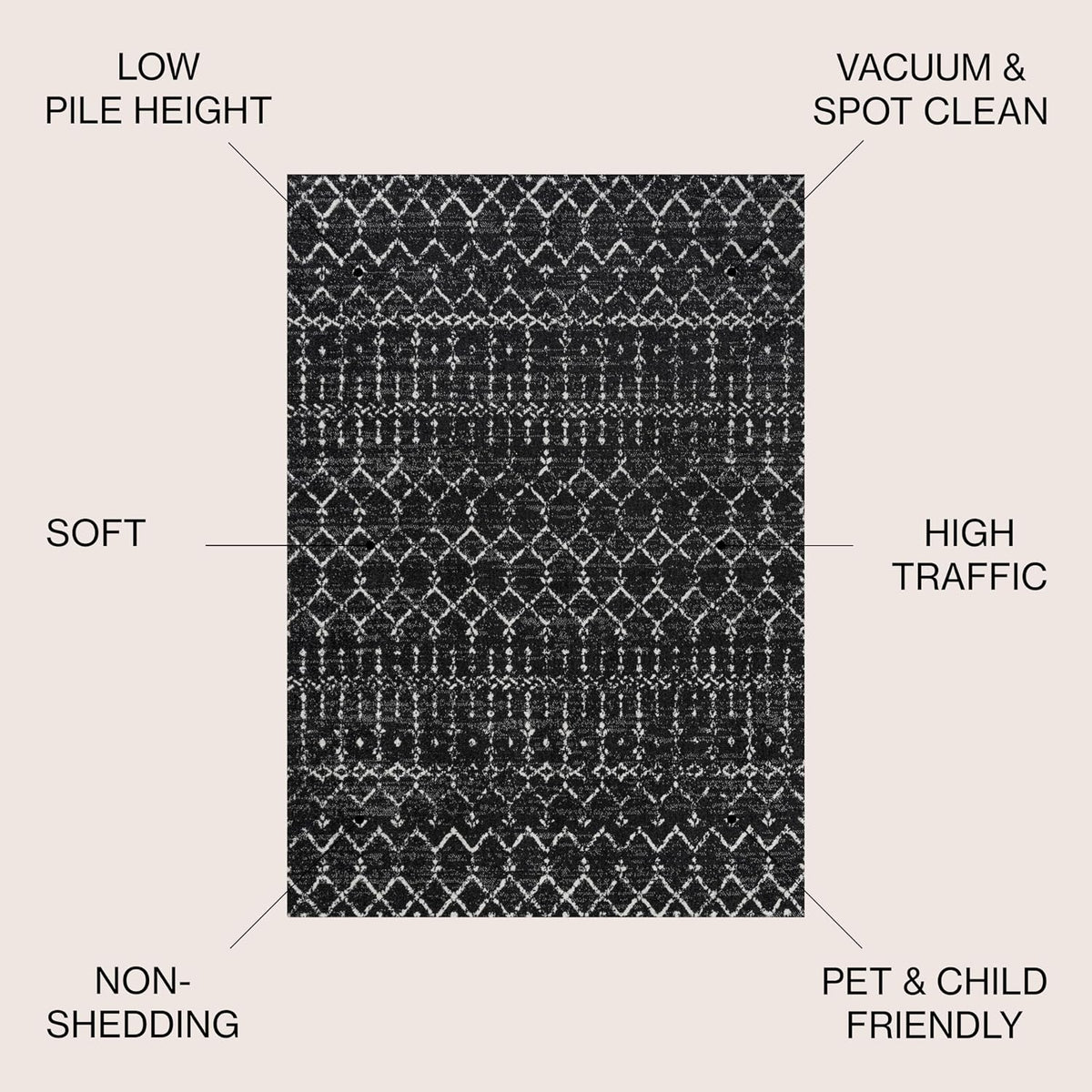 JONATHAN Y Boho Vintage Diamond Black/Ivory Round Area Rug 9 ft, Moroccan Hype for Living Room, Bedroom, Kitchen, Office, Easy-Cleaning, High Traffic, Pet-Friendly, Non-Shedding (MOH101D-9R)