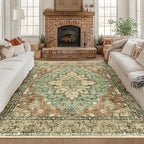 Area Rugs Square 8ft Washable Non-Slip, Floral Vintage Distress Print Pattern by RELEANY