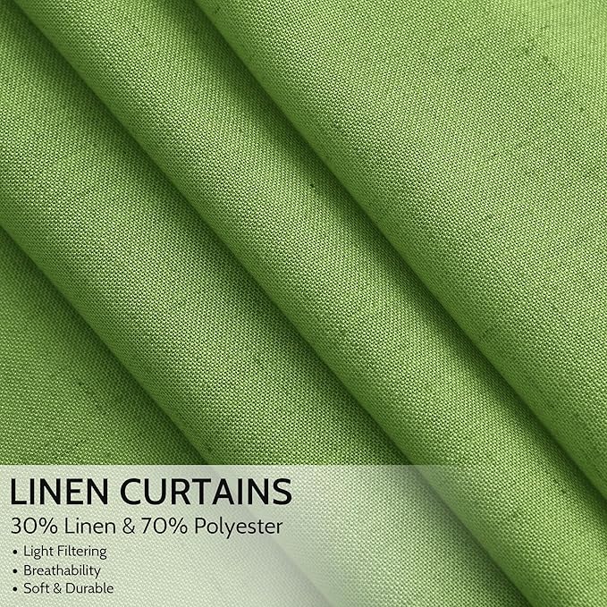 Lime Green Linen Curtains 90 Inch Long 2 Panels Set - Image 2