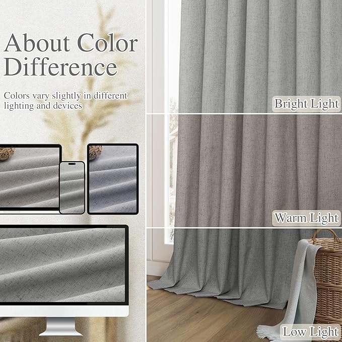 Guken 100% Blackout Linen Curtains 80 Inch Length 2 Panels Set - Image 7