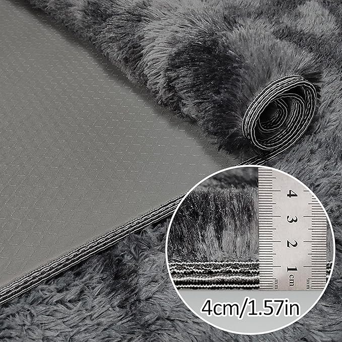 Tie-Dyed Runner Rug for Bedroom Black Grey 2x10ft Fluffy Area Rug Bedside - Image 5