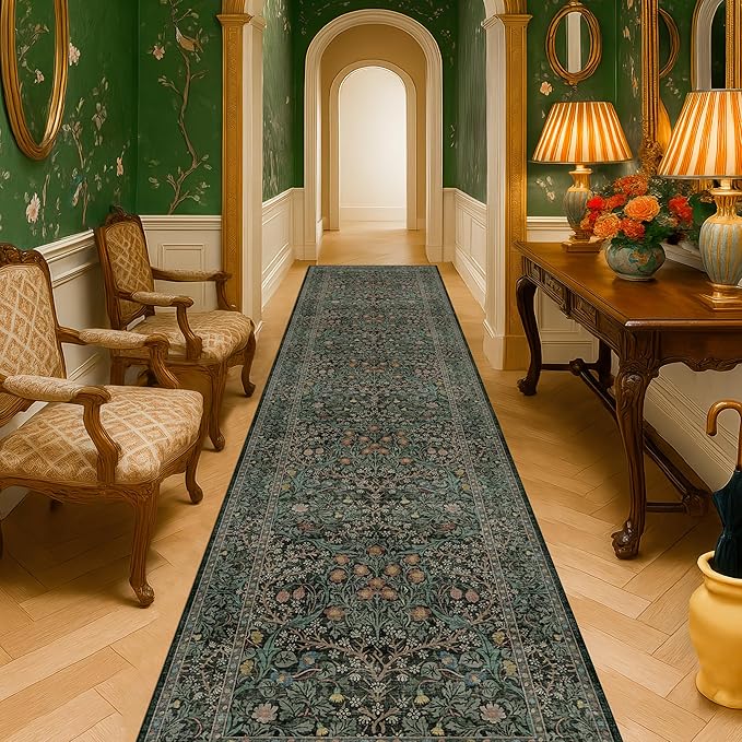 Dark Green Washable 3x12 Extra Long Runner Rug - Image 2