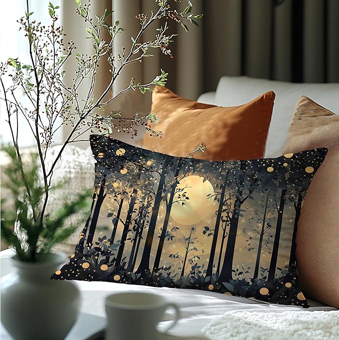 Rustic Night Moon William Morris Inspired Forest Gold Pillow Covers 18x18 - Image 6