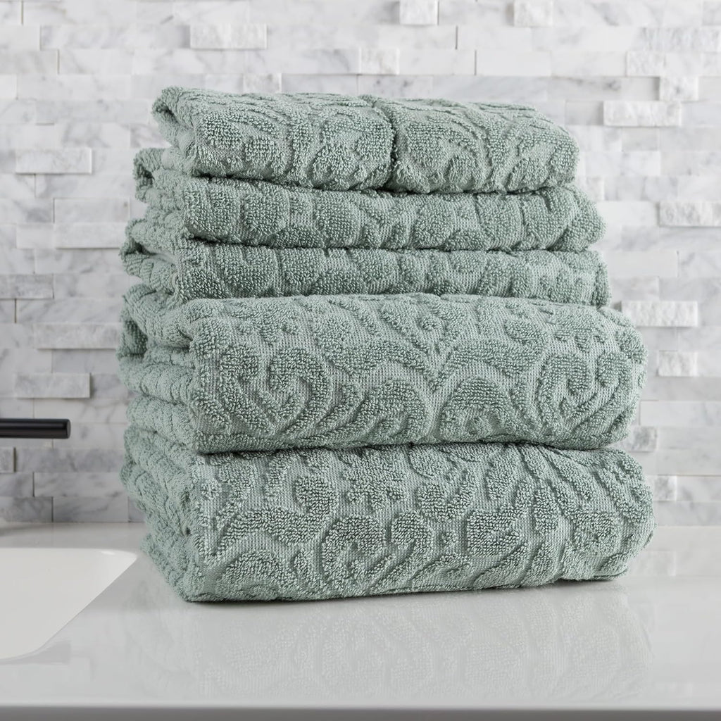 6PC Jacquard Towel Set - 500GSM 100% Cotton Bathroom Accessories - 2 Bath Towels, 2 Hand Towels and 2 Wash Cloths - Soft and Absorbent Bathroom Set for Shower, Gym, Dorm, and Spa by Lavish Home (Clay)
