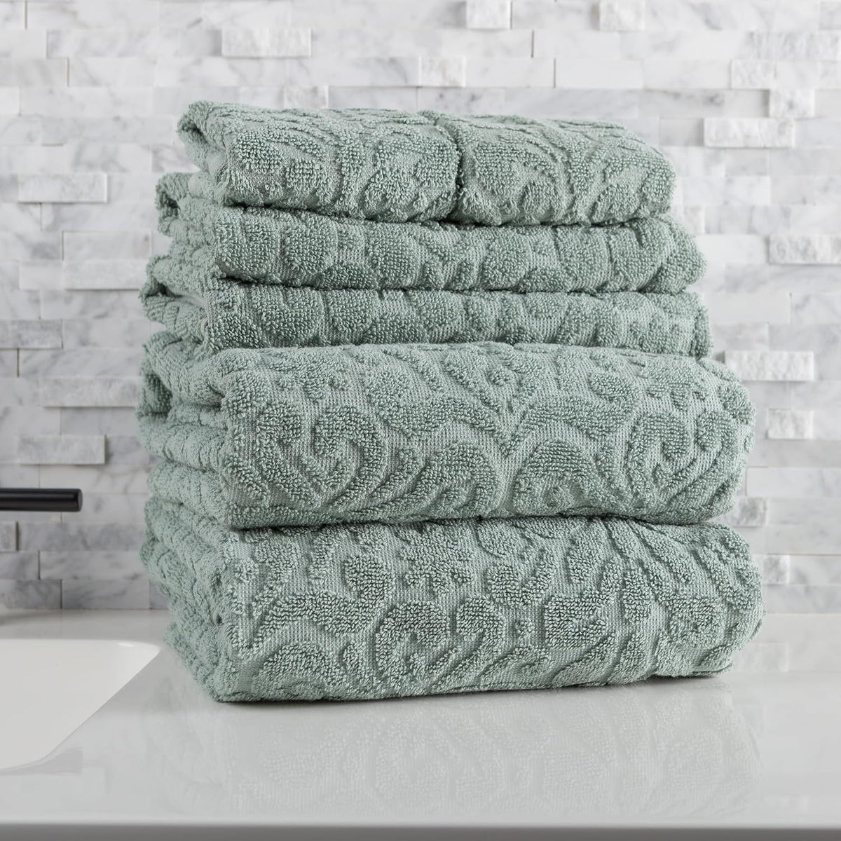 6PC Jacquard Towel Set - 500GSM 100% Cotton Bathroom Accessories - 2 Bath Towels, 2 Hand Towels and 2 Wash Cloths - Soft and Absorbent Bathroom Set for Shower, Gym, Dorm, and Spa by Lavish Home (Clay)