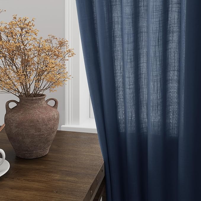 Nanspring Denim Blue Linen Curtains 96 Inches Long 2 Panels Set - Image 4