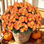 Artificial Fall Flowers for Outdoors, 6PCS Silk Geraniums, Sunset