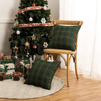 AQOTHES Christmas Plaid Decorative Throw Pillow Covers Green 18x18 Inches