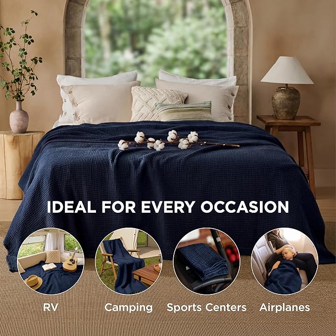 Bedsure 100% Cotton Muslin Blanket Queen Size - Image 4