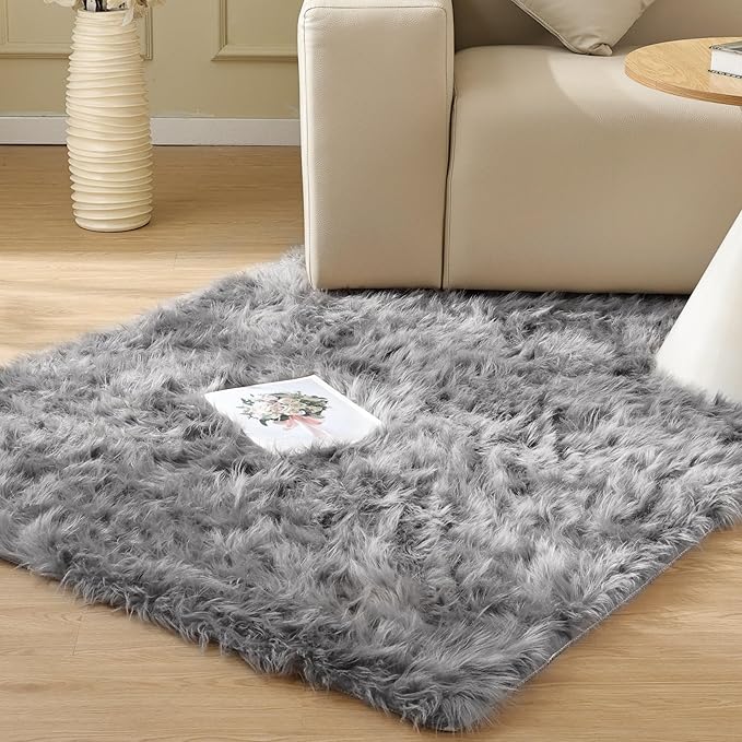 ORINOVA Silver Grey Washable Furry Area Rugs by ORINOVA