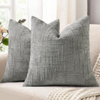 decorUhome Textured Chenille Throw Pillow Covers 18x18 Set of 2 Grey