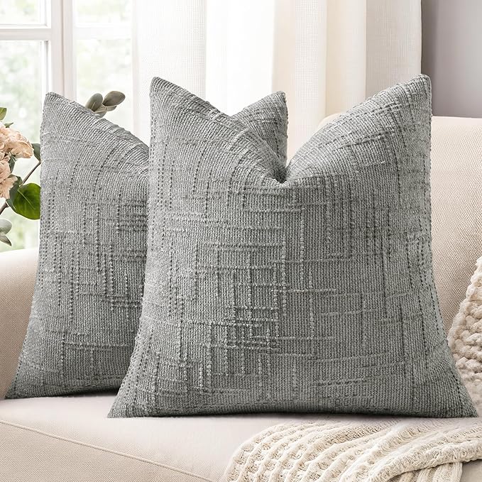 decorUhome Neutral Grey Chenille Throw Pillow Covers 18x18 Set of 2 Textured by decorUhome