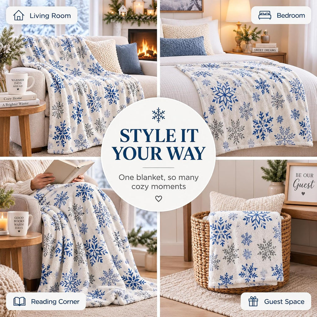 Snowflake Throw Blanket 60x80 Inches, Soft Lightweight Winter Blanket