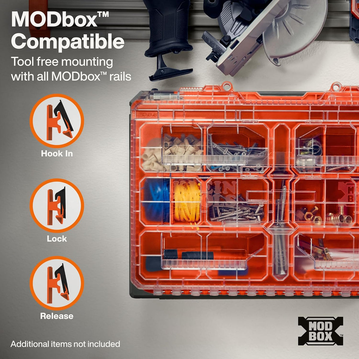 KLEIN TOOLS 54879MB MODbox Wall and Floor Mount, Modular Mounting Bracket Toolboxes, Compact and Full-Size Box Support, Vertical or Horizontal Installation, Durable Steel Organizer