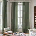 Olive Green Linen Curtains 124 Inch Extra Long by Nanspring