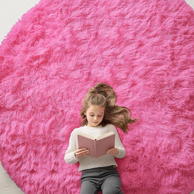 OLANLY Hot Pink Round Rugs for Bedroom by OLANLY