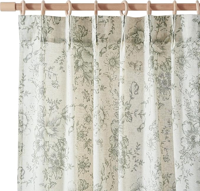 jinchan Pinch Pleated Curtains Floral Linen Blend Curtains by JINCHAN