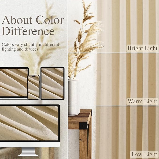 Nanspring Tan Semi Sheer Curtains 72 Inches Long - Image 3