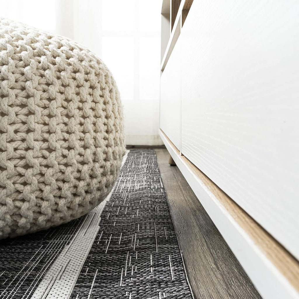 JONATHAN Y Berber Stripe Indoor Outdoor Runner Rug 2X10 Black/Ivory, Colonia for Backyard, Patio, Porch, Easy-Cleaning, High Traffic, Pet-Friendly, Non-Shedding (SMB125E-210)