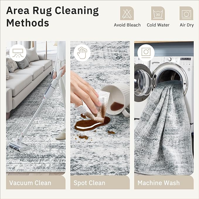 12x15 Washable Area Rug Gray Neutral Abstract Living Room Large Carpet Non Slip - Image 6