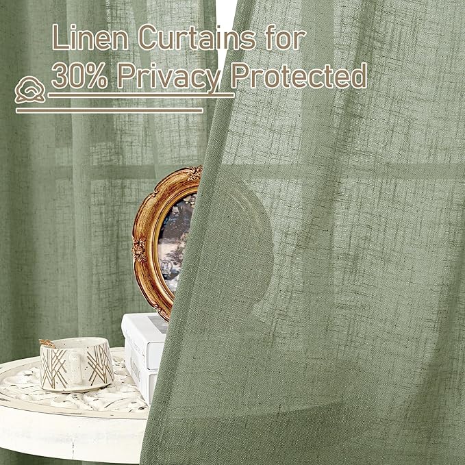 LAMIT Small Window Linen Curtains 45 Inches Long, Semi Sheer Light Filtering - Image 5