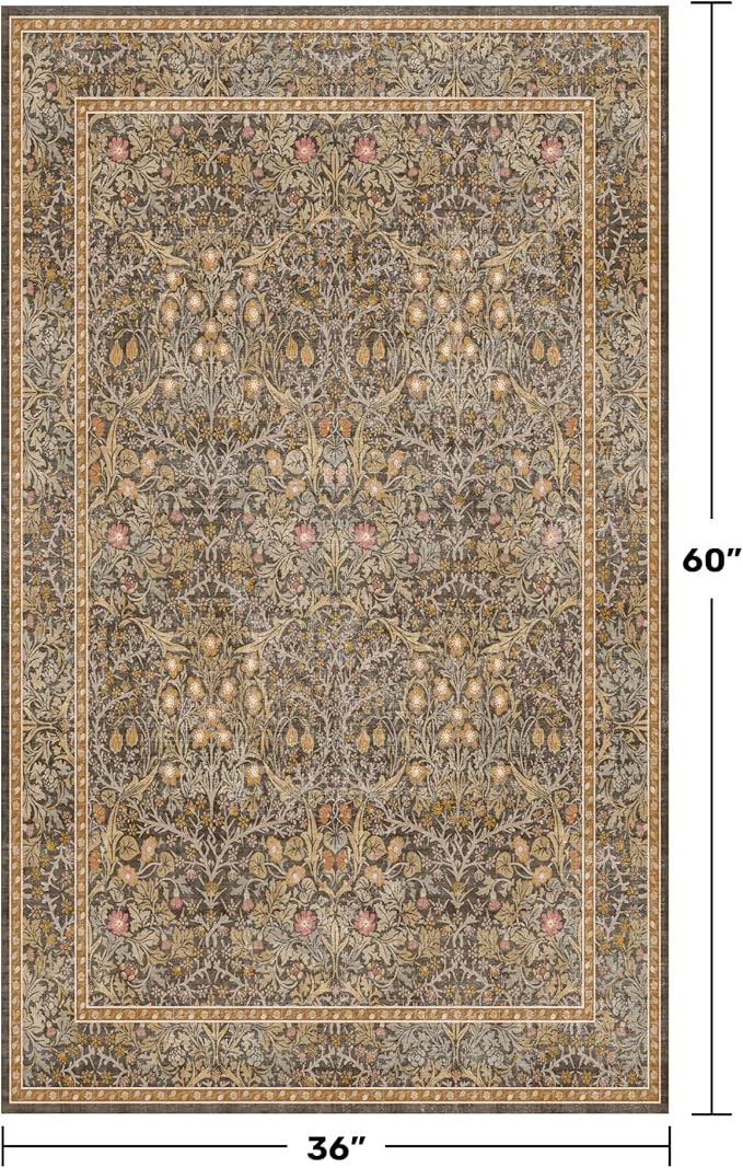 Vintage Floral Brown 3x5 Area Rugs - Image 2