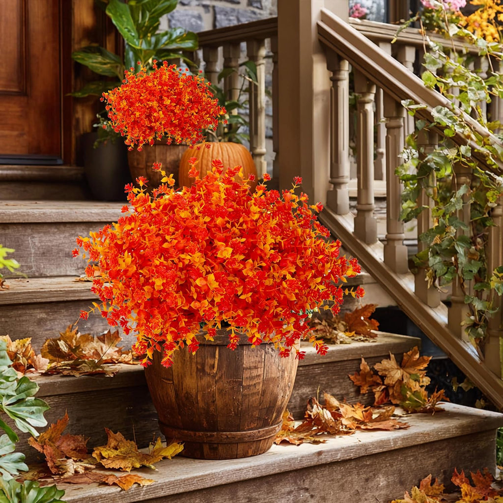 AXYLEX Artificial Fall Flowers Outdoor, Fake Mums (Orange Yellow)