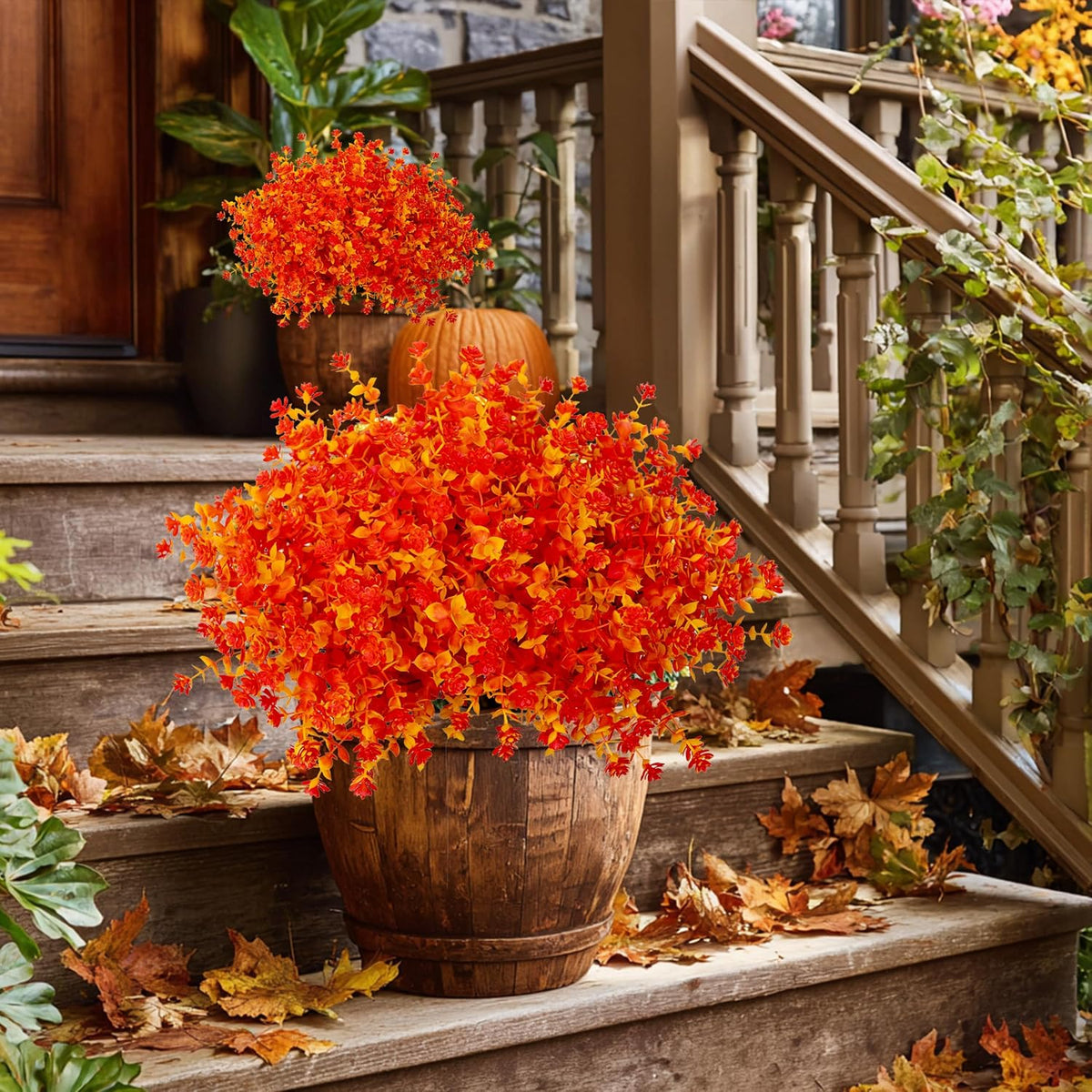 AXYLEX Artificial Fall Flowers Outdoor, Fake Mums (Orange Yellow)