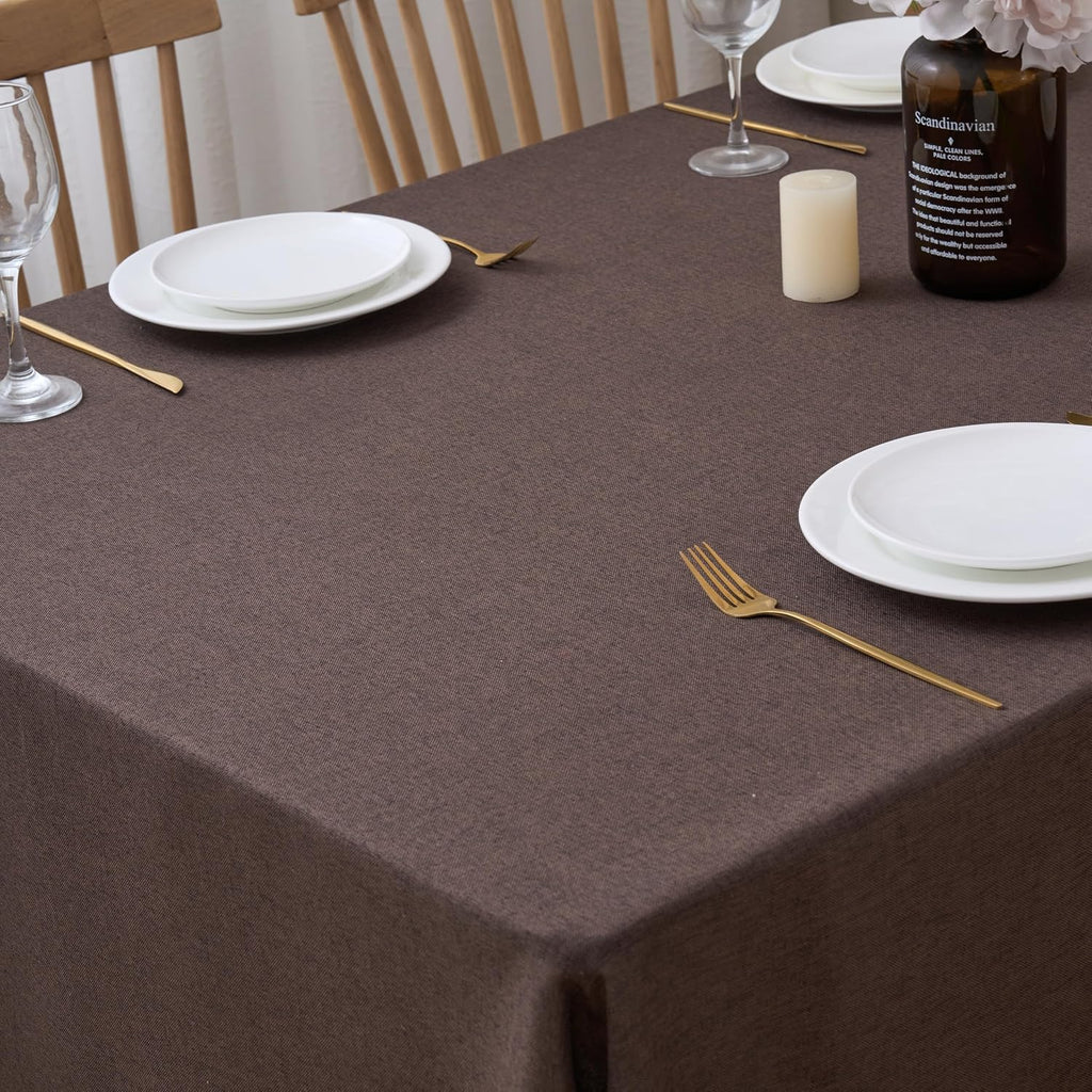 NLMUVW Brown Linen Tablecloth Rectangle, Chocolate Table Cloth Farmhouse Rectangular Table Cover for Kitchen Dining Coffee, 54 x 84 Inch