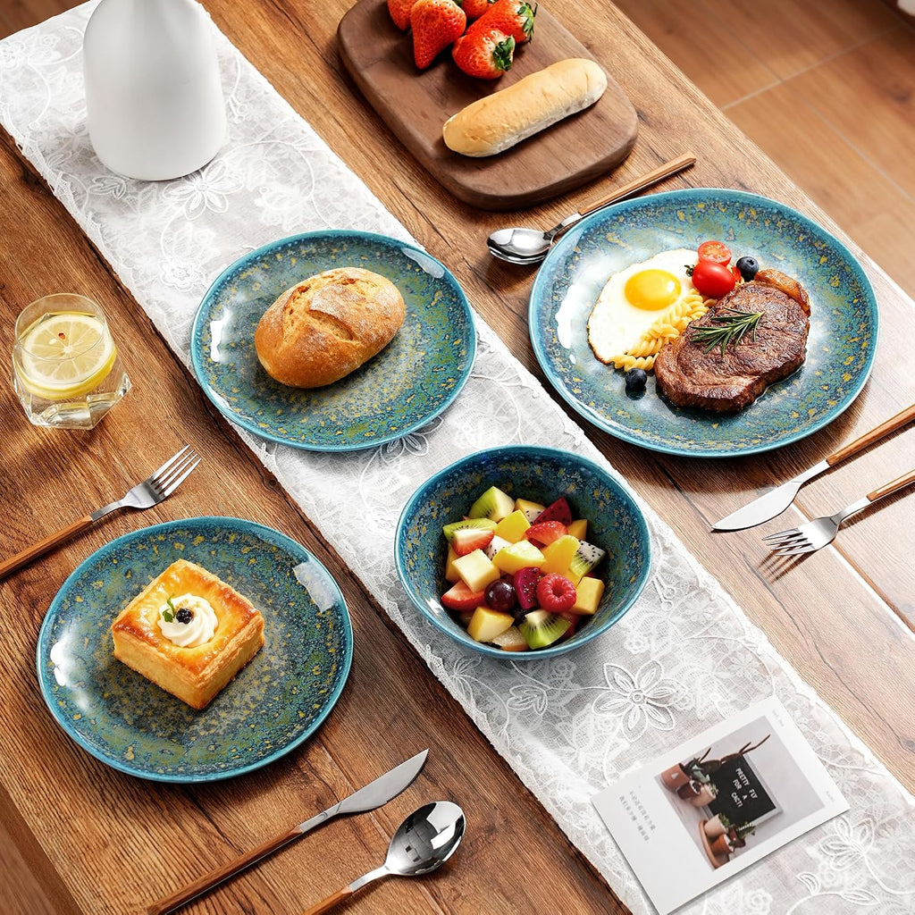 Melamine Dishes Set for 4, Kitchen Plates and Bowls Set, Rust Blue