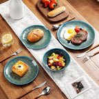 Melamine Dishes Set for 4, Kitchen Plates and Bowls Set, Rust Blue