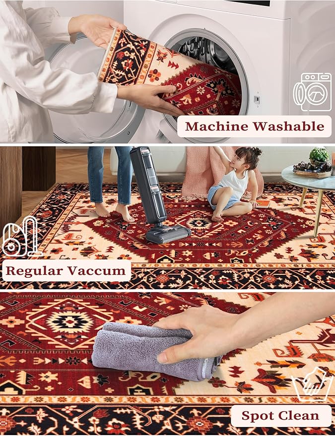 SERISSA Runner Rug for Hallways, Extra Long Boho Rug Ultra Soft Vintage Red - Image 3