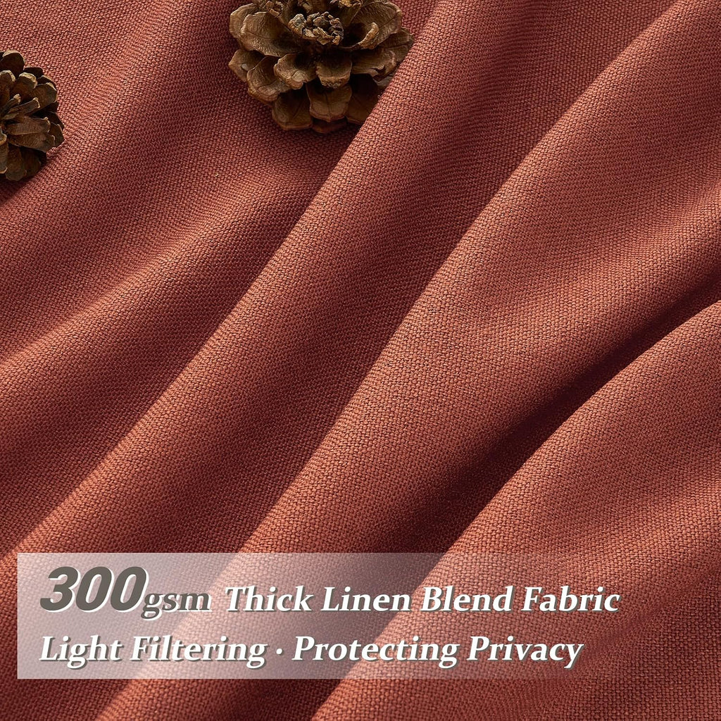 PleatedDrapes Decorative Burnt Orange Sheer Curtains 96 Inches Long for Sliding Glass Doors, Farmhouse Cottage Core Fall Pinch Pleat Linen Blend 96 Inch Curtain 2 Panel Set Light Filtering Drapes Rust