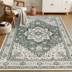 6x9 Area Rugs Living Room Rug: Washable Vintage Boho Medallion Rug No Slip - Image 3