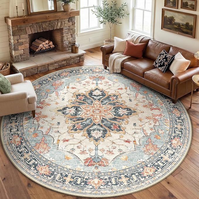 8ft Round Rug, Area Rugs 8ft, Washable Rug, Rugs by RELEANY