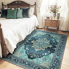 Area Rugs 5'x7' Washable Non-Slip, Floral Vintage Distress Print Pattern - Image 2