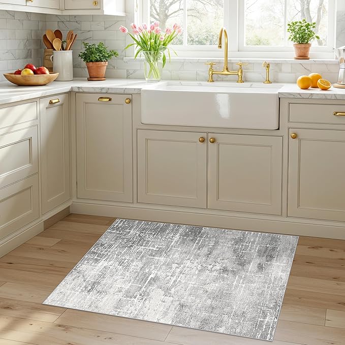 Abstract 2x3 Entryway Area Rugs: Washable Water Resistant Kitchen Rug Non-Slip - Image 6