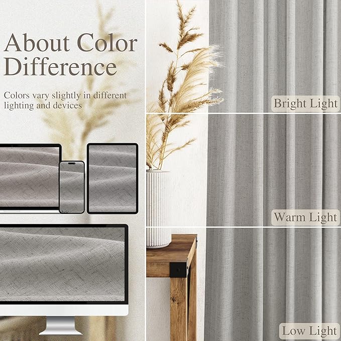 Nanspring Light Gray Linen Curtains 63 Inch Length - Image 3