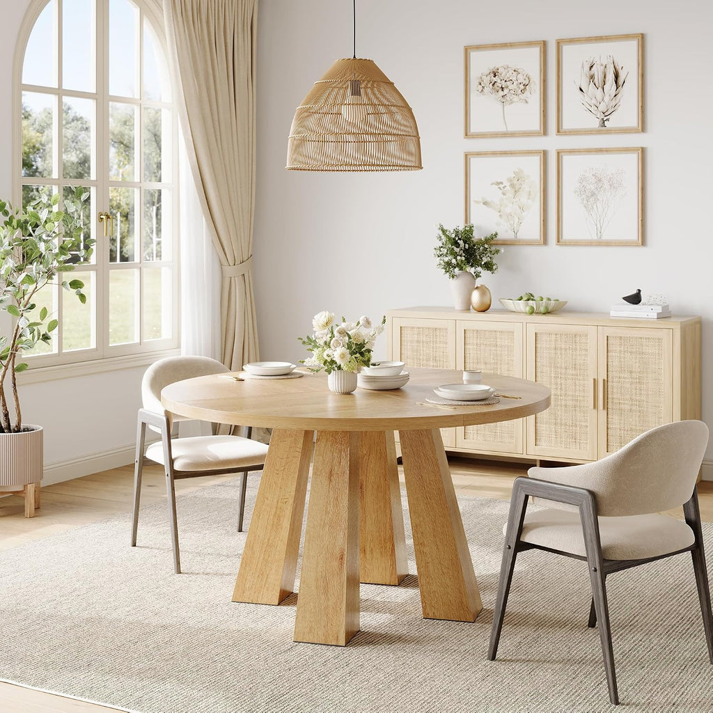 IDEALHOUSE 47" Round Dining Table for 4-6, Farmhouse Wood Kitchen Table