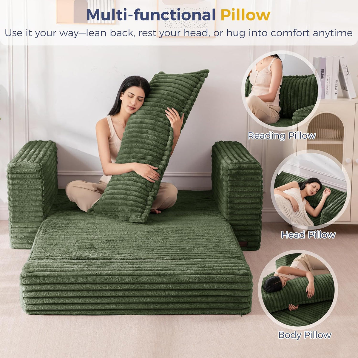 MAXYOYO Convertible Sofa Bed, Pull-Out Loveseat Couch Bed for Small Space