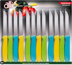 Alfi All-Purpose Knives Aerospace Precision Pointed Tip - Home And Kitchen Supplies - Serrated Steak Knives Set | Made in USA (Multi-Color, 12 pack)