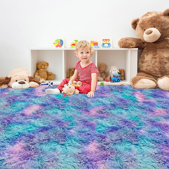 Tie-Dye Purple Rainbow Soft Shaggy Fluffy Rug - Image 2